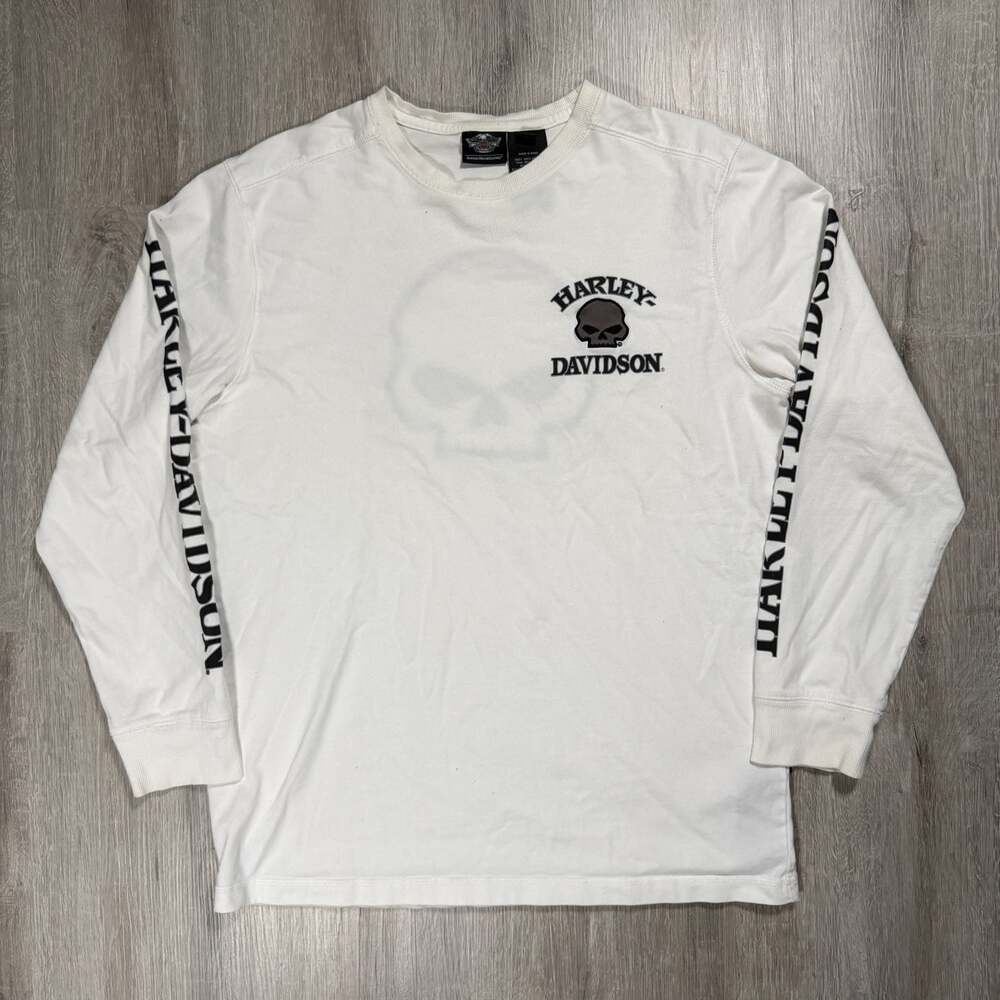 Harley-Davidson Skull Graphic Long Sleeve T-Shirt White Size L